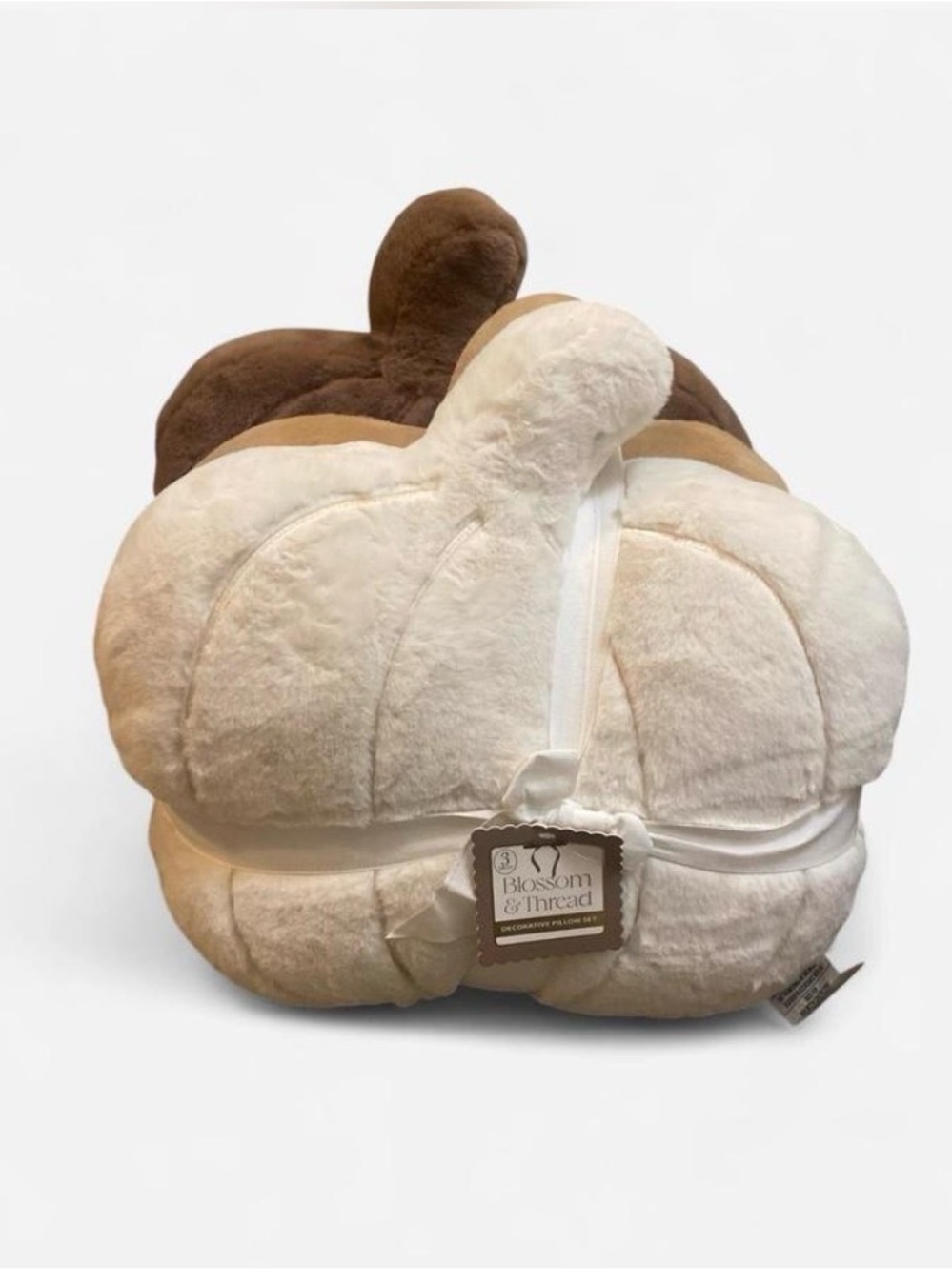 Cream and Brown Plush Pumpkin Decorative Pillow
